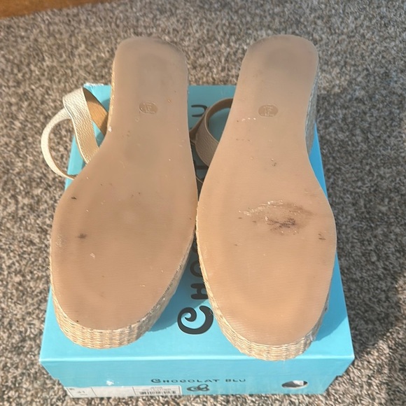 Chocolat Blu Cream Sandals with Gold Buckles - Picture 5 of 10